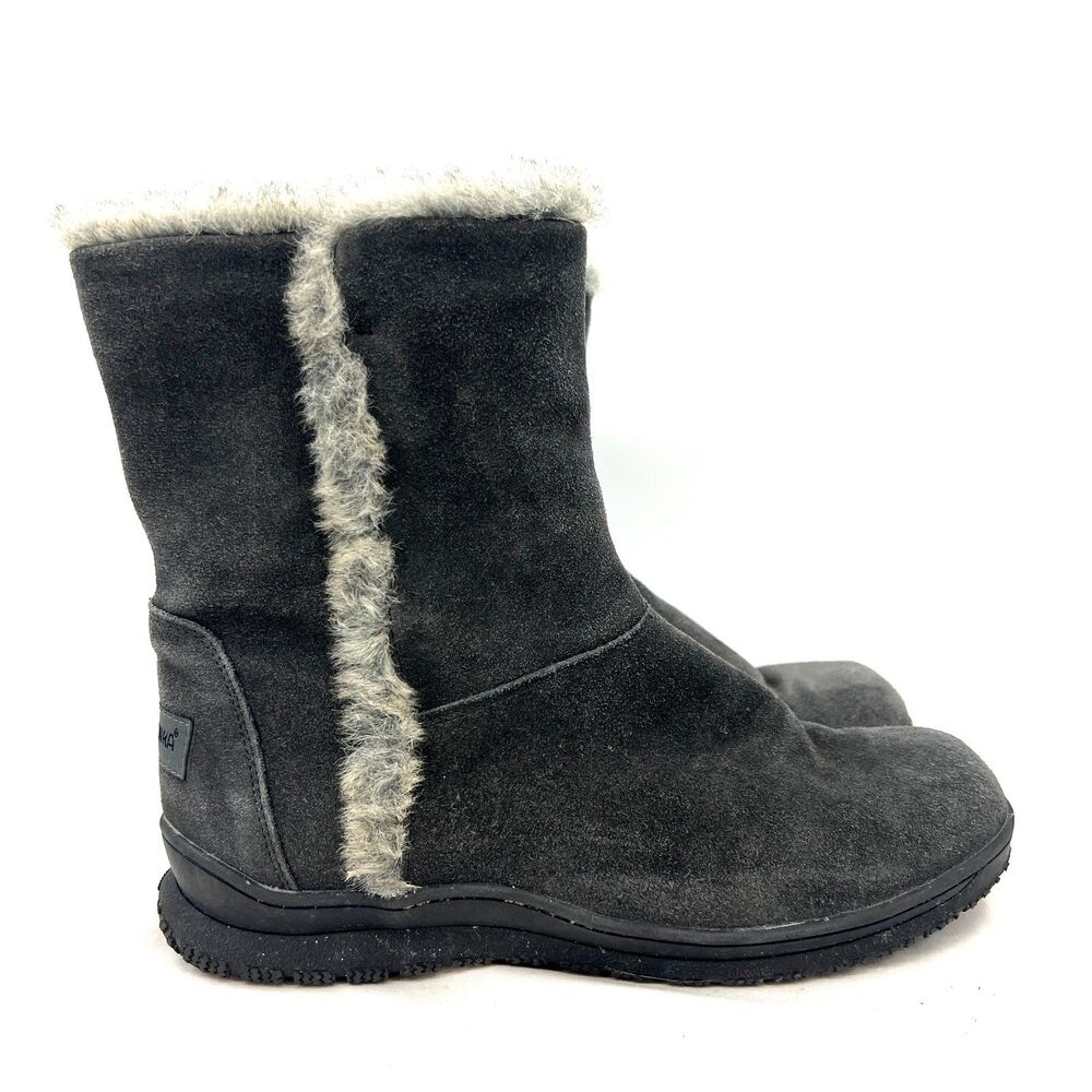Minnetonka Womens 10 M Gray Suede Faux Fur Lined Side Zip Winter Boots 85384